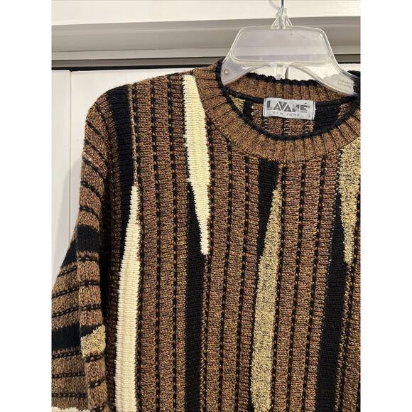 VTG LaVane New York “Coogi Style” Knitted Crewneck Sweater, Elastic Waist Sz L - Picture 4 of 9